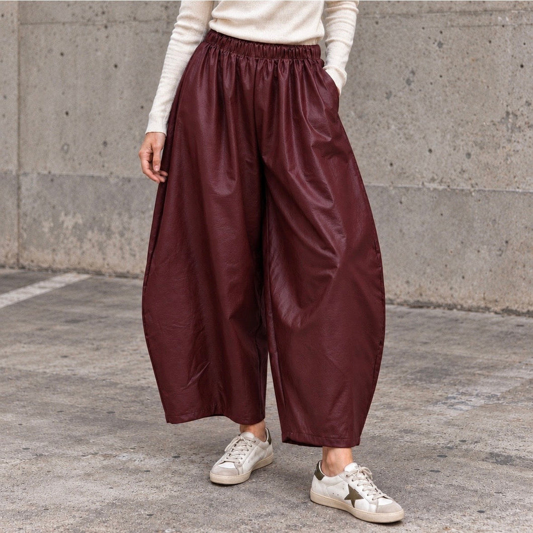 Burgundy Faux leather barrel joggers *NEW*