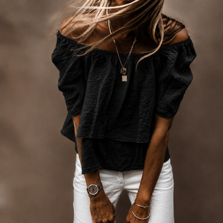 Black tiered ruffle linen top *NEW*