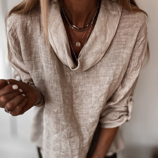 Beige Lili linen top with cowl neck *NEW*