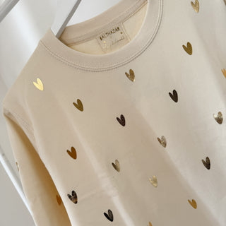 Glitter gold miniature HEARTS on vintage white sweatshirt *NEW*
