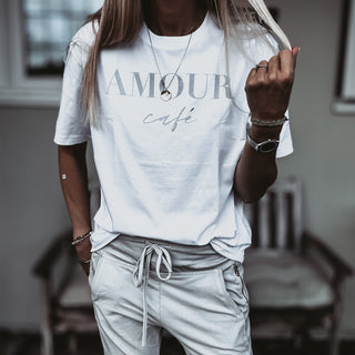 AMOUR Cafe white / light grey tee *boyfriend fit* *NEW*