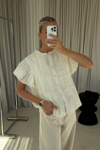 Lu smocked white linen blouse