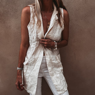 Cara cream long linen gilet *NEW*