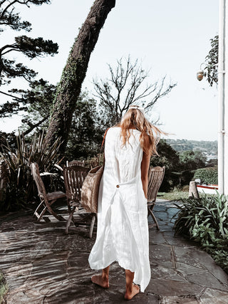 White Blossom linen button dress