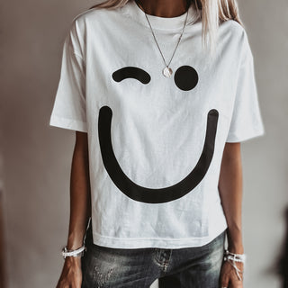 WHITE smiley t shirt *relaxed style* BACK IN STOCK
