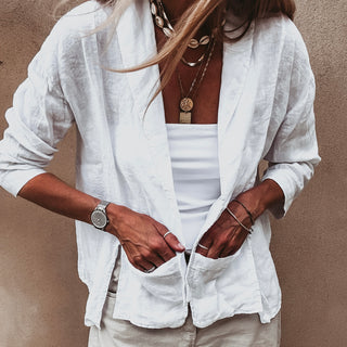 WHITE relaxed linen blazer with pockets  *NEW*