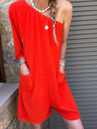 Orange / Red off shoulder beach playsuit *NEW*