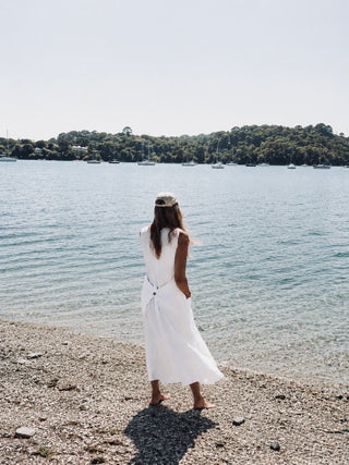 White Blossom linen button dress