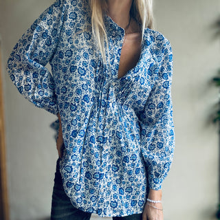 Jaipur blue flowers blouse *NEW*