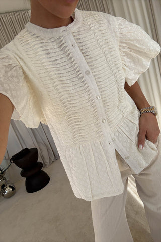 Lu smocked white linen blouse