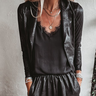 Black Montpellier faux leather blazer *NEW*