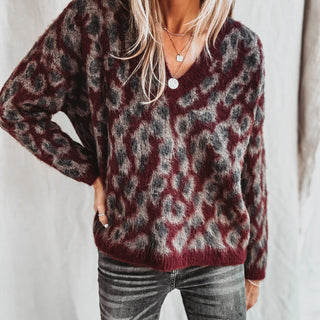 BURGUNDY leopard v neck jumper *NEW*