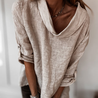 Beige Lili linen top with cowl neck *NEW*