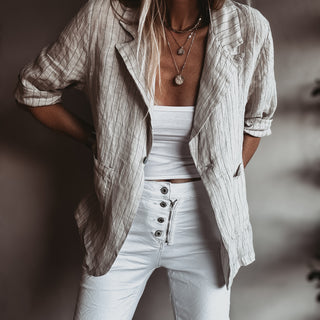 Pinstripe SAND linen blouse blazer *NEW*