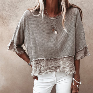 Mila BEIGE crochet tee with cotton lace trim *NEW*