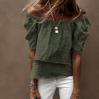 Khaki tiered ruffle linen top *NEW*
