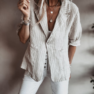 Pinstripe SAND linen blouse blazer *NEW*