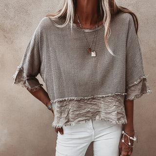 Mila TAUPE crochet tee with cotton lace trim *NEW*