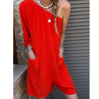 Orange / Red off shoulder beach playsuit *NEW*