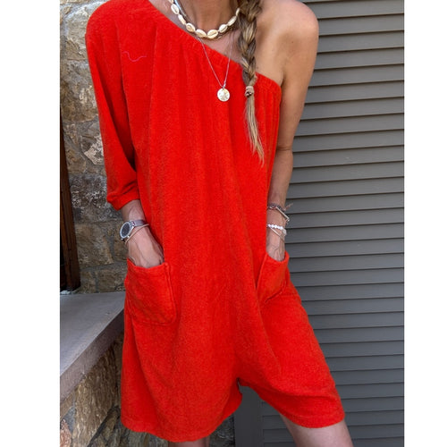 Orange / Red off shoulder beach playsuit *NEW*