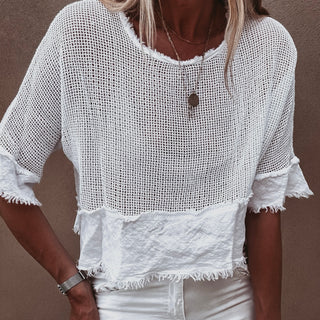 Mila WHITE crochet tee with cotton lace trim *NEW*