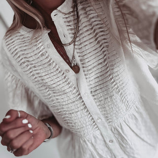 Lu smocked white linen blouse