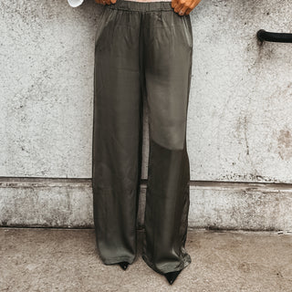 Verona FOREST KHAKI satin palazzos pants *NEW*