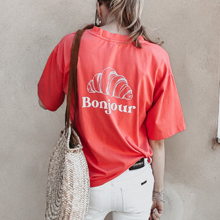 Sunset Orange Bonjour croissant tee  *NEW*
