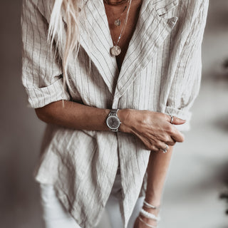 Pinstripe SAND linen blouse blazer *NEW*