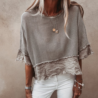 Mila TAUPE crochet tee with cotton lace trim *NEW*