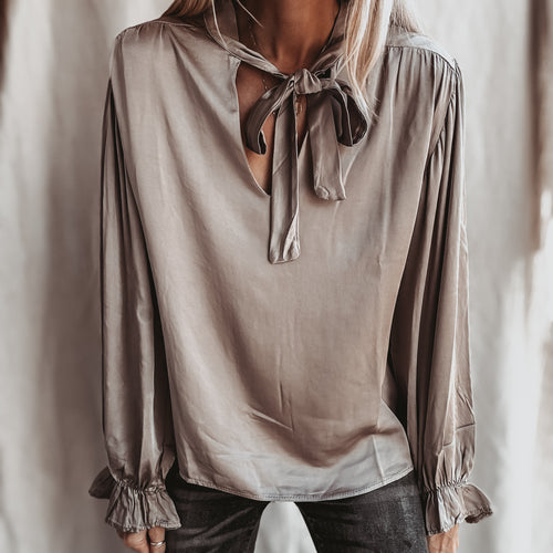 Gabe Mushroom satin bow blouse *NEW*