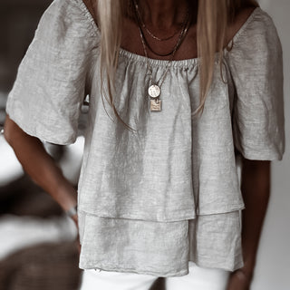 Sand tiered ruffle linen top *NEW*