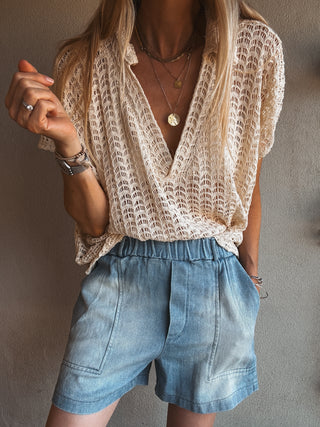 Callie CREAM crochet v neck blouse  *NEW*