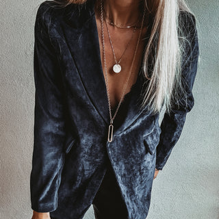 Navy Lyon velvet blazer