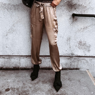 GOLD CHAMPAGNE Satin Cargo joggers *NEW*