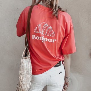Sunset Orange Bonjour croissant tee  *NEW*