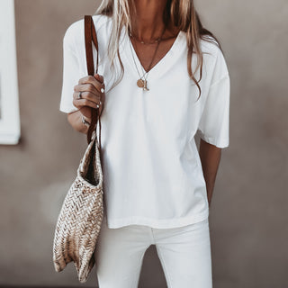 White/navy Bonjour croissant tee  *NEW*