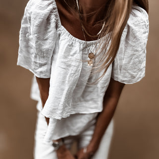 White tiered ruffle linen top *NEW*