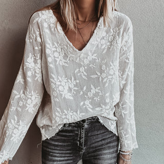 WHITE lace flower blouse