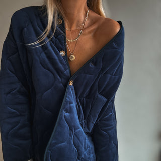 Navy Claudia velvet quilted jacket