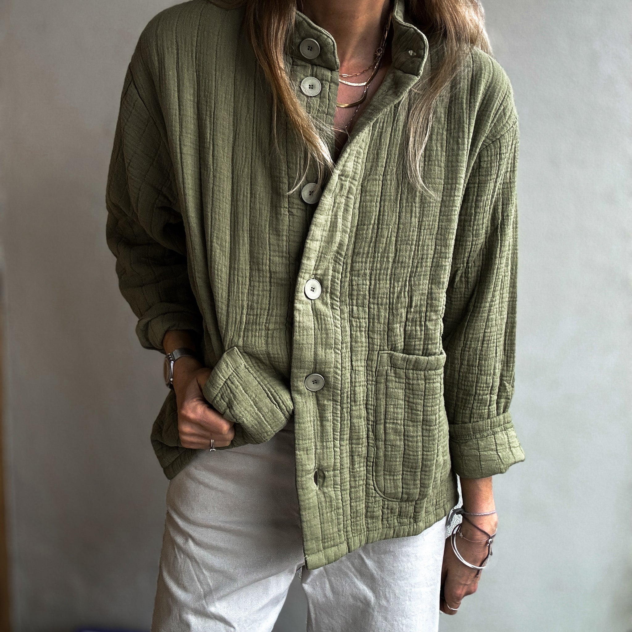 Olive Green Quilted Puffer Jacket main image 0