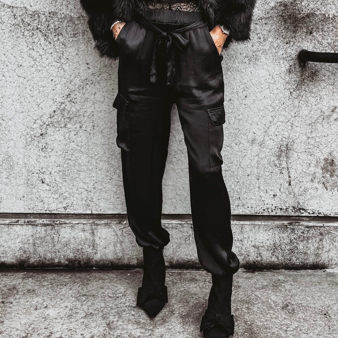 BLACK Satin cargo joggers *NEW*
