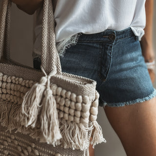 Blue denim cut off shorts