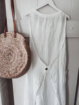 White Blossom linen button dress