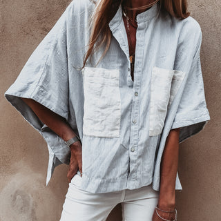 Tana linen blue & white blouse *NEW*