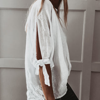 WHITE Leila linen top with bows *NEW*