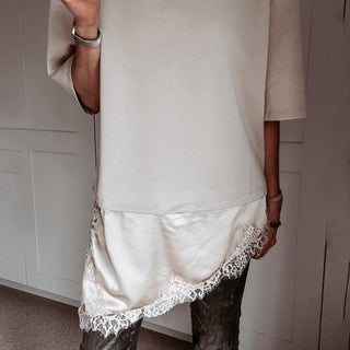 BEIGE Lara Lace asymmetric tee *NEW*