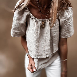 Sand tiered ruffle linen top *NEW*