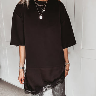 BLACK Lara Lace asymmetric tee *NEW*