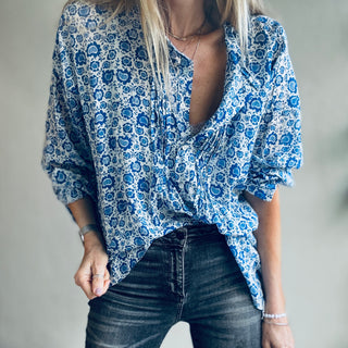 Jaipur blue flowers blouse *NEW*